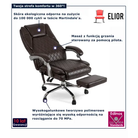 Fotografia Brązowy masujący fotel prezesa - Plix 3X z kategorii Fotele obrotowe