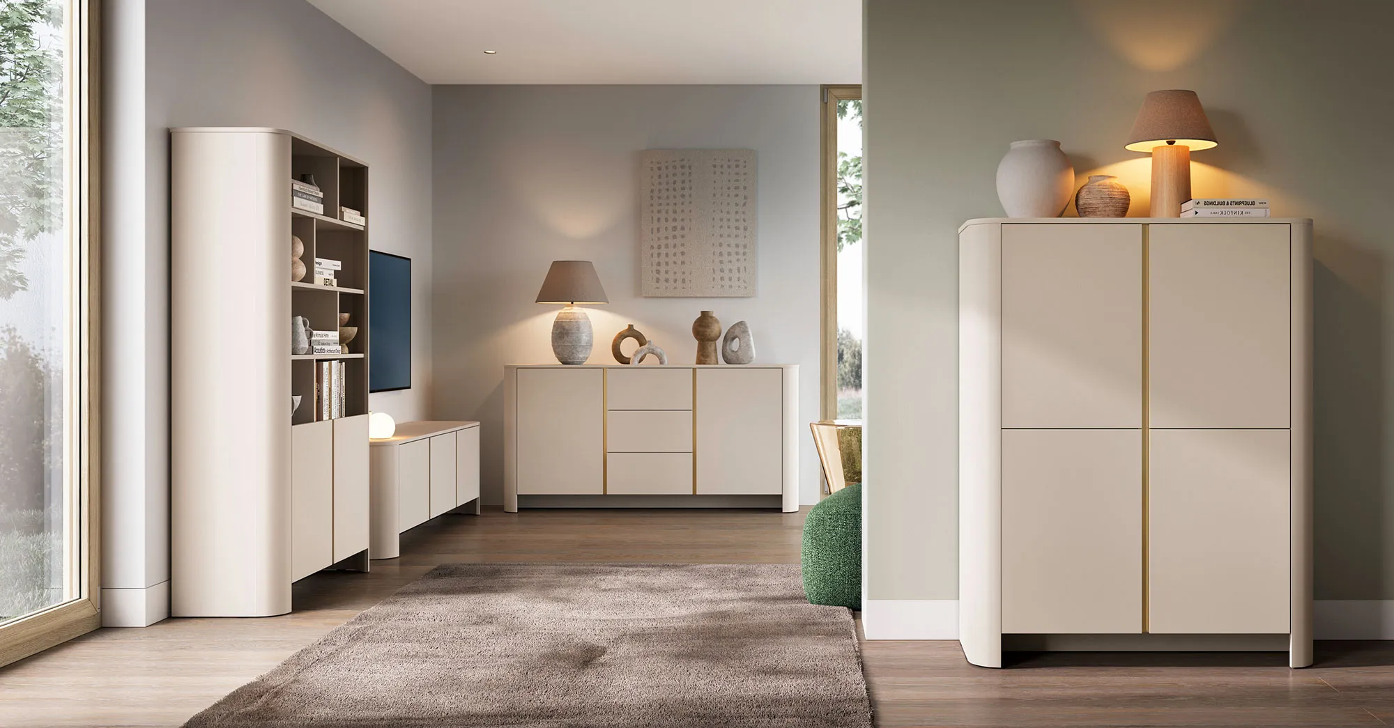 Salon nowoczesny z meblami z kolekcji Ebisso kaszmir