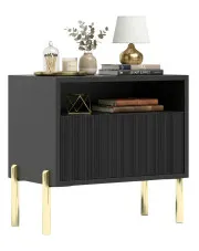 Czarna ryflowana szafka nocna w stylu glamour - Murigio 3X w sklepie Edinos.pl
