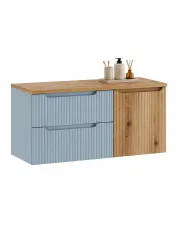 Niebieska wisząca szafka pod umywalkę z koszem na pranie - Arvessi 6X w sklepie Edinos.pl