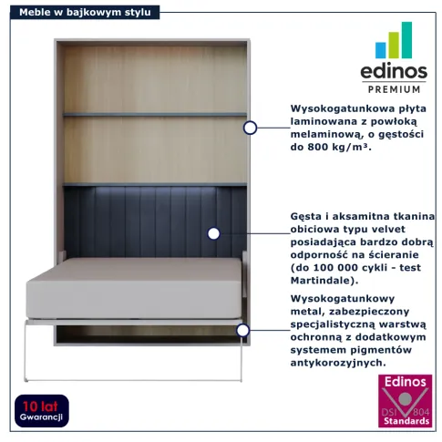 Łóżko chowane w szafie 120x200 Zimi 5X kaszmir + niebieski