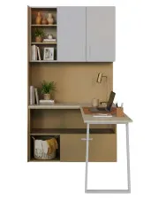 Nowoczesny regał z biurkiem dla nastolatka kaszmir + żółty - Zimi 6X w sklepie Edinos.pl