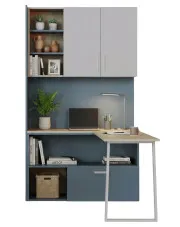 Regał z biurkiem narożnym do pokoju młodzieżowego kaszmir + niebieski - Zimi 6X w sklepie Edinos.pl