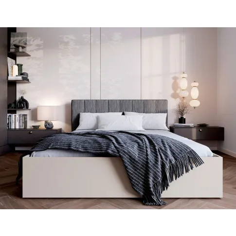 Nowoczesna sypialnia z wykorzystaniem kaszmirowego łóża z szarym sztruksowym zagłówkiem Ermini 3X