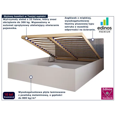 Łóżko z podnoszonym stelażem Ermini 3X kaszmir + szary