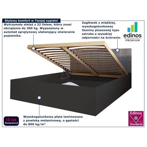 Czarne łóżko z szarym zagłówkiem Ermini 4X