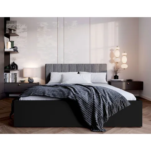 Sypialnia z czarnym łóżkiem z szarym sztruksowym zagłówkiem Ermini 4X