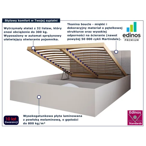 Beżowe łóżko z zagłówkiem i pojemnikiem Berigi 3X