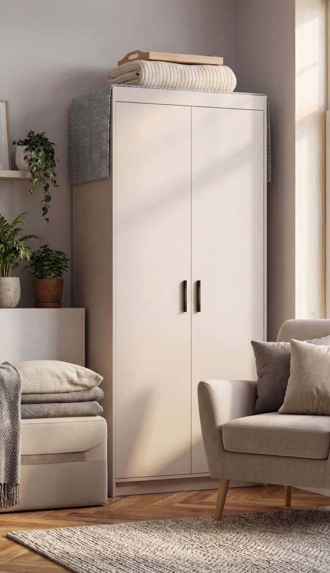 Aranżacja wnętrza z kaszmirową szafą Parioni 4X