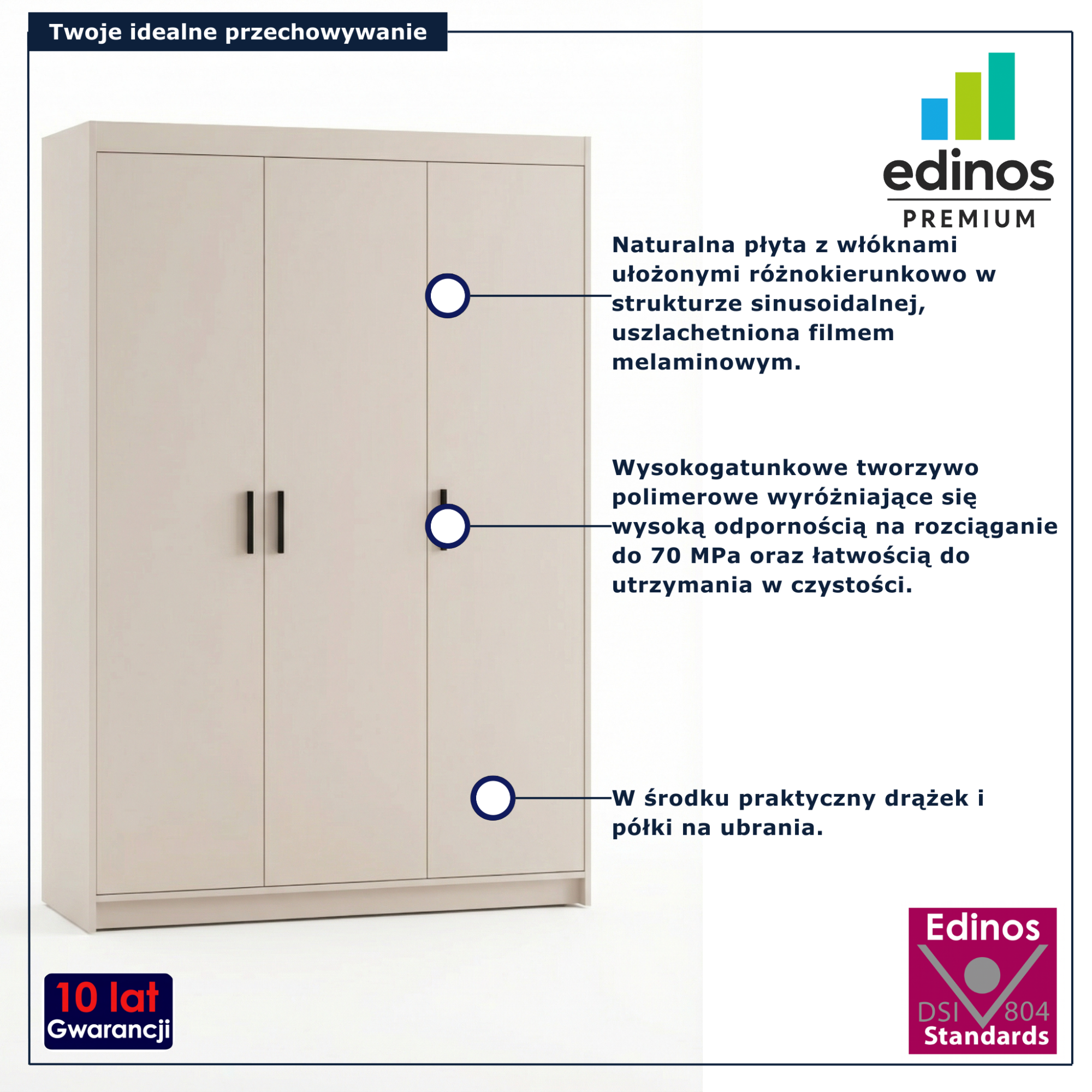 Kaszmirowa szafa trzydrzwiowa Parioni 8X