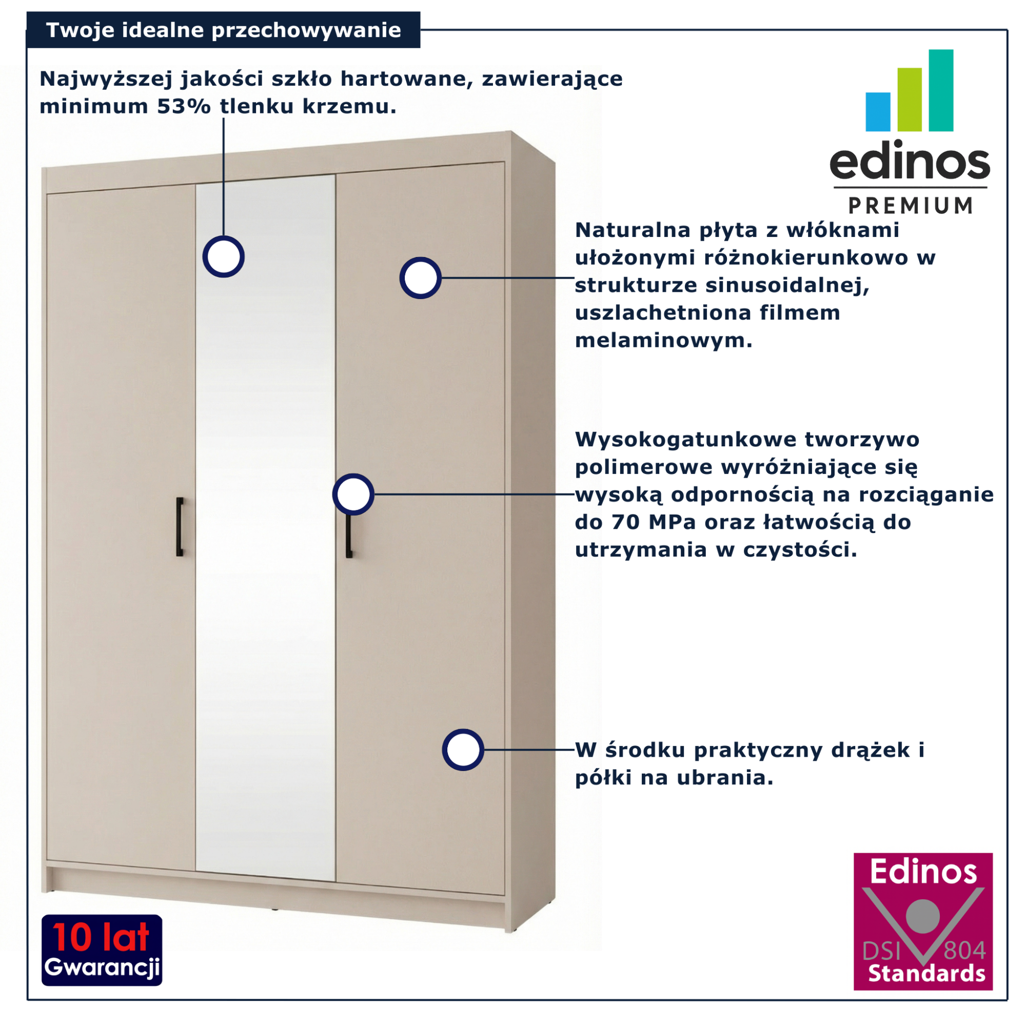 Kaszmirowa szafa trzydrzwiowa z lustrem Parioni 9X