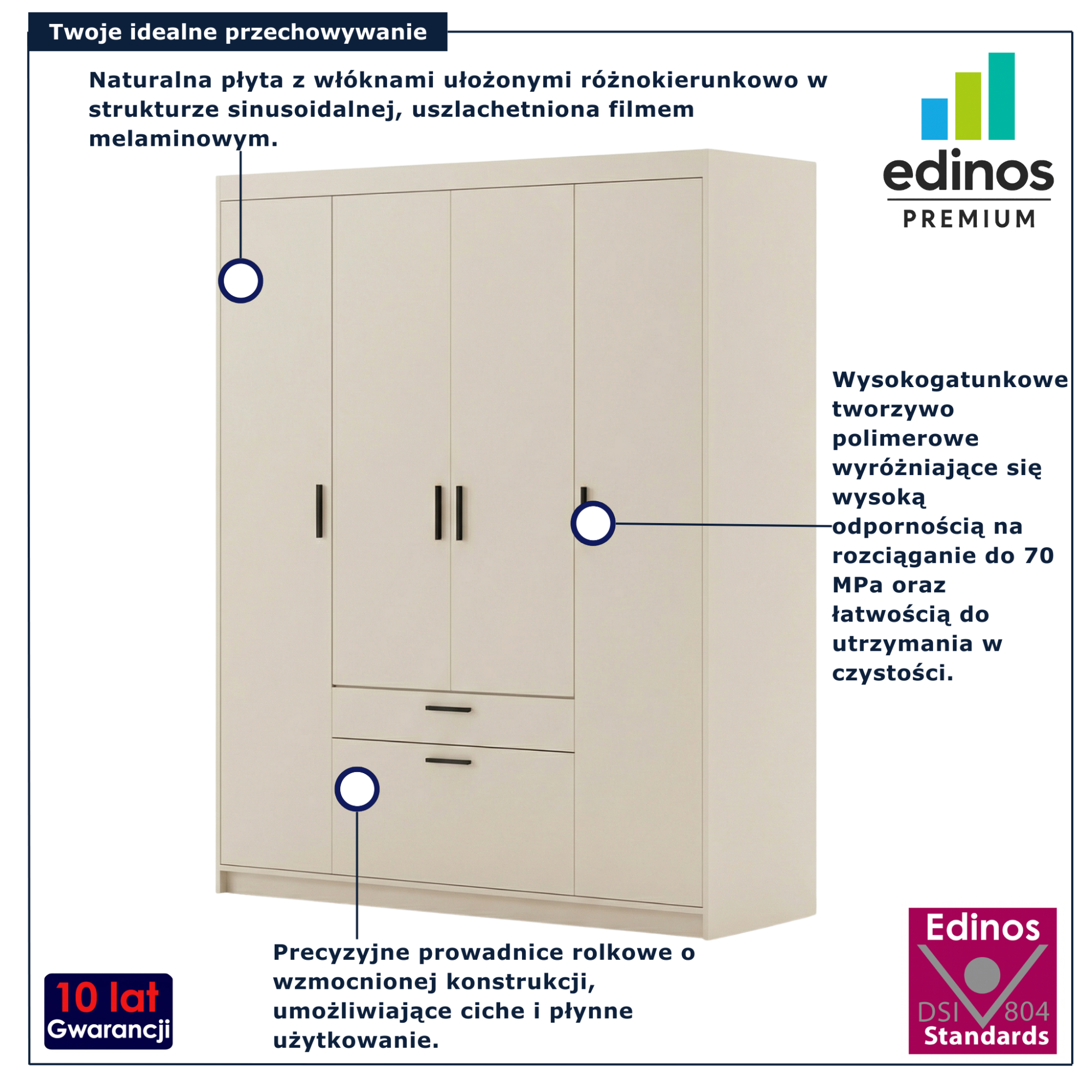 Kaszmirowa szafa czterodrzwiowa do przedpokoju Parioni 10X