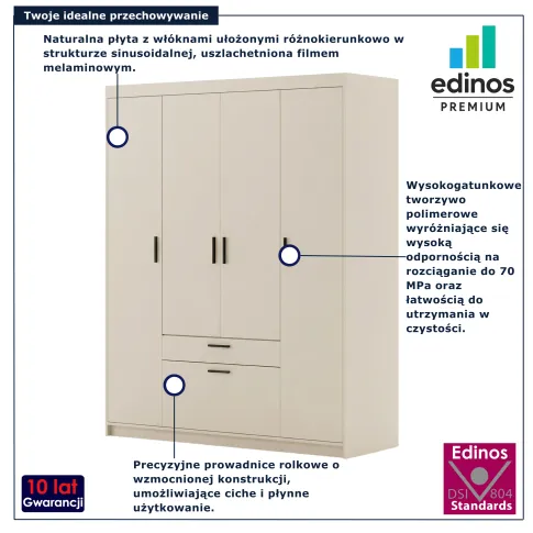 Czterodrzwiowa szafa do sypialni Parioni 10X piaskowy beż