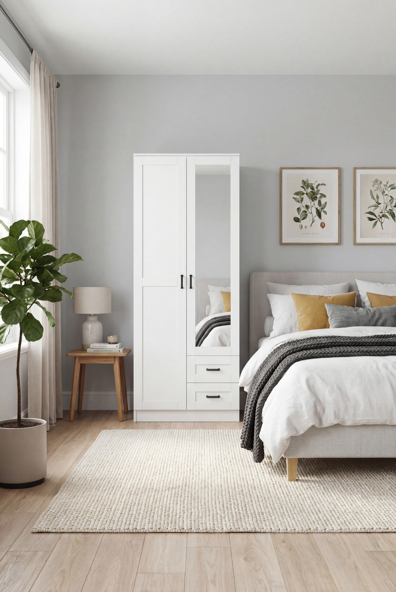 Aranżacja sypialni z wykorzystaniem białej szafy Varino