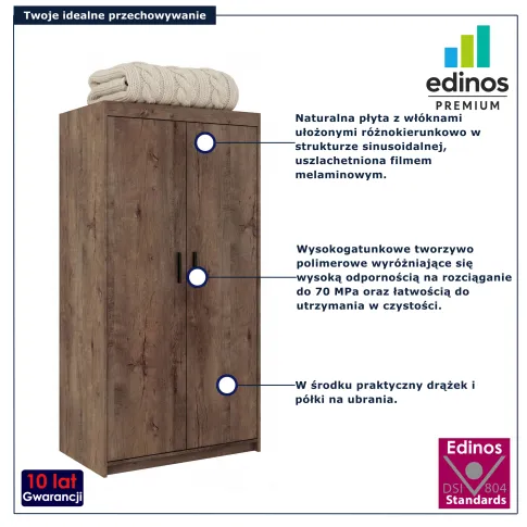 Klasyczna szafa z drążkiem i półkami Parioni 4X dąb lefkas