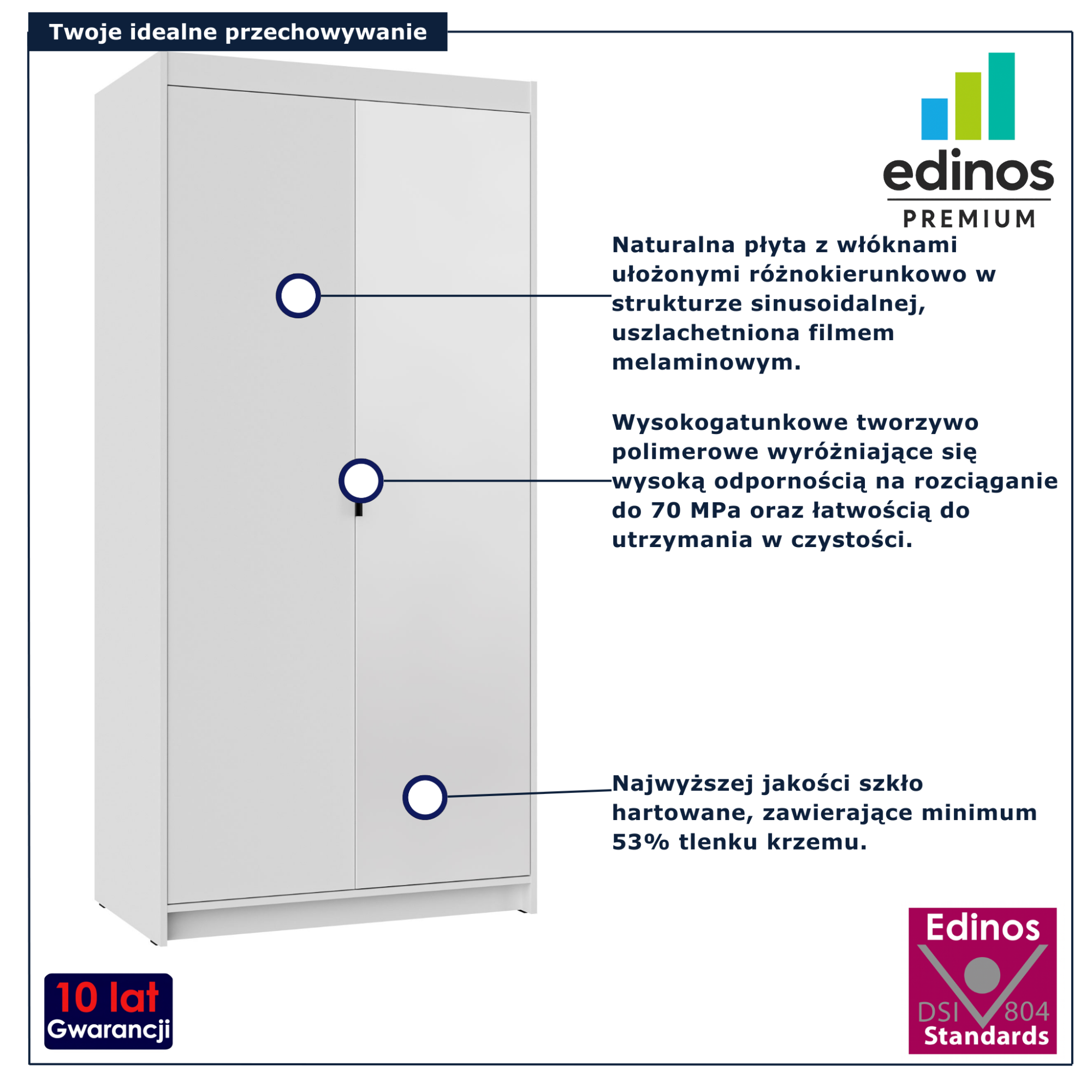 Biała szafa dwudrzwiowa z lustrem Parioni 5X