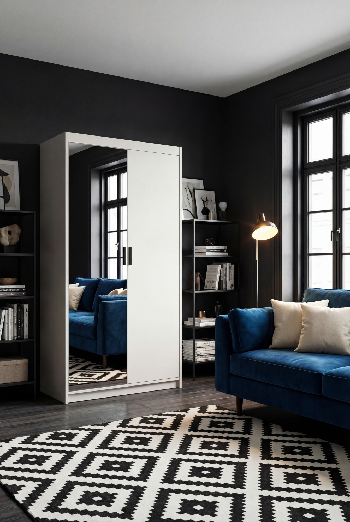 Aranżacja wnętrza z białą szafą Parioni 5X