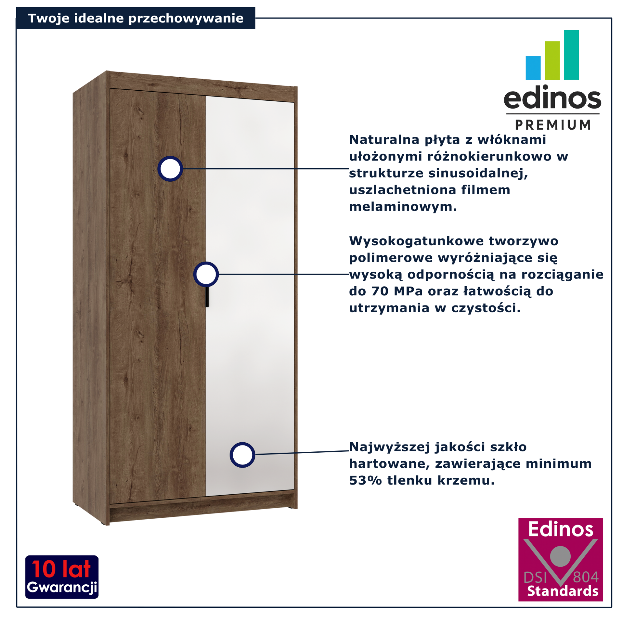 Szafa dwudrzwiowa z lustrem Parioni 5X dąb lefkas