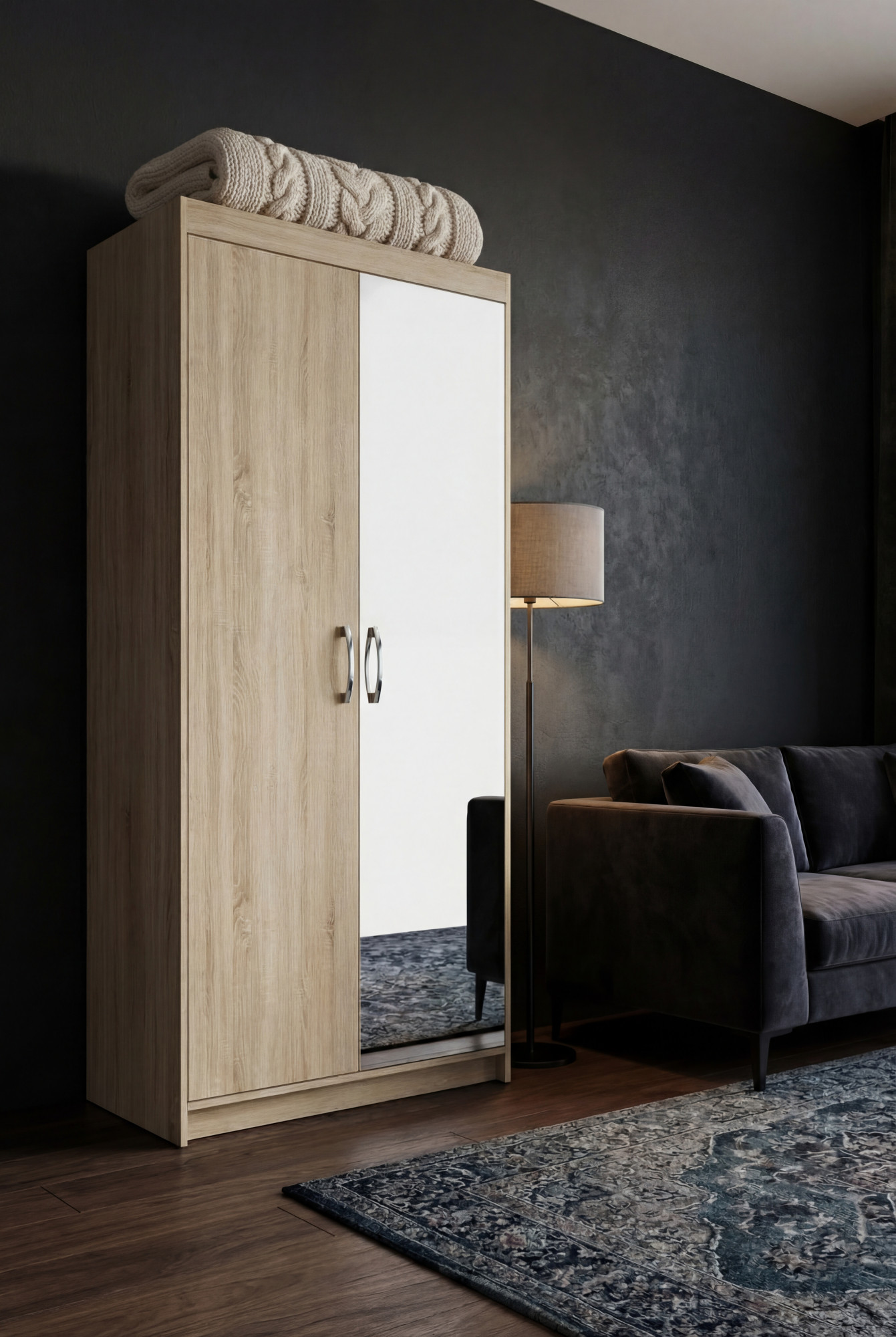 Wizualizacja wnętrza z szafą Parioni 5X dąb sonoma