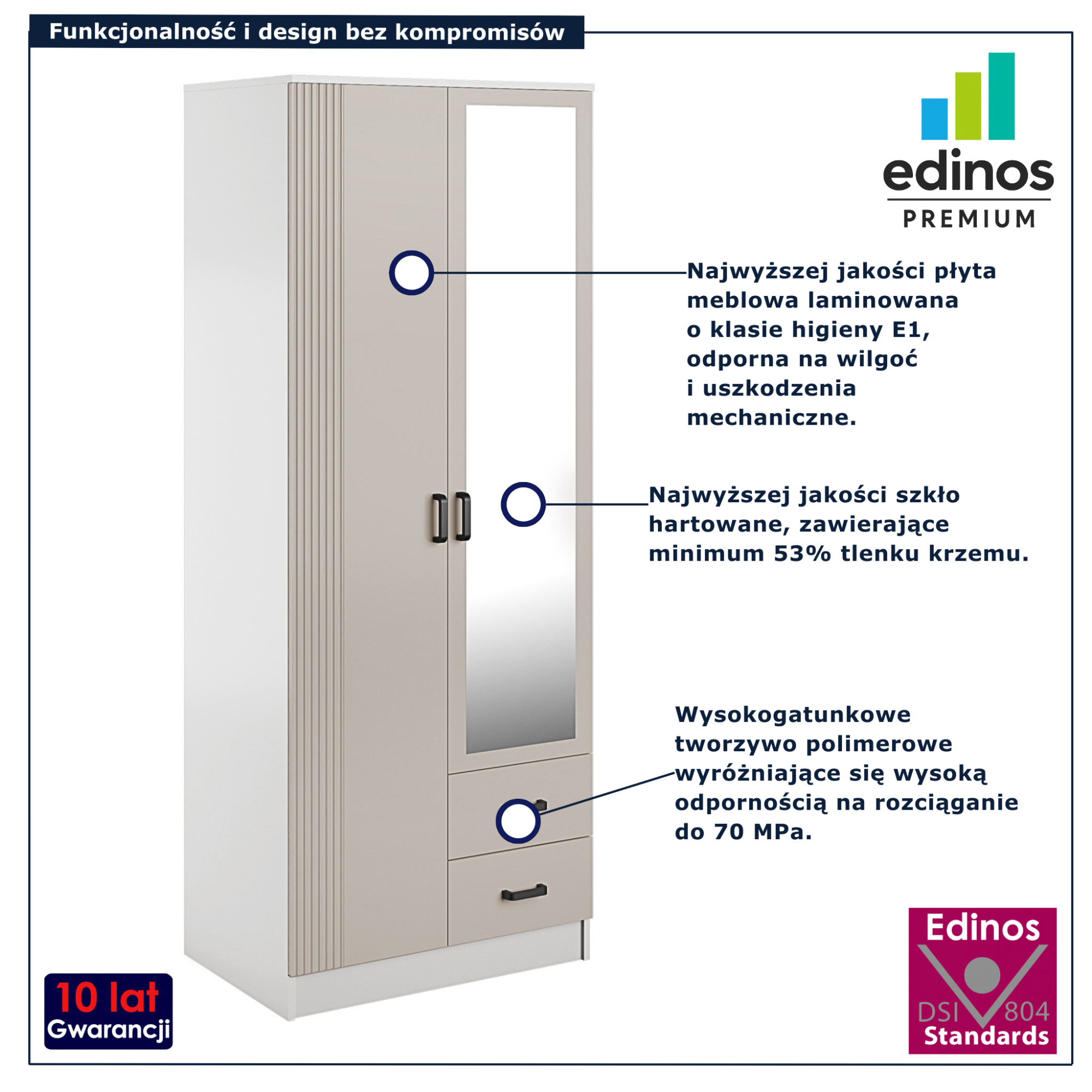 Szafa dwudrzwiowa z szufladami Rivanox biały + kaszmir