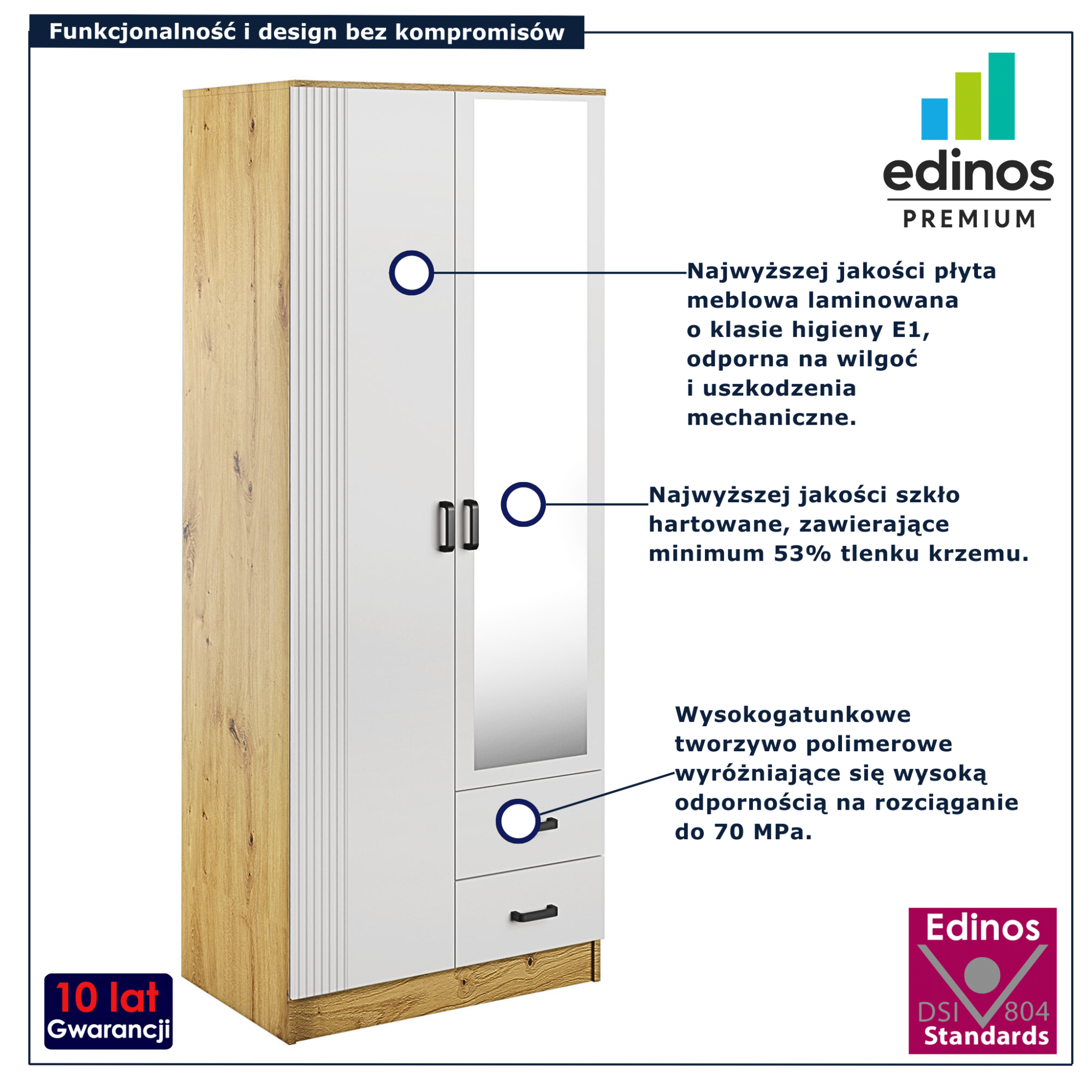 Szafa dwudrzwiowa z szufladami Rivanox dąb artisan + biały