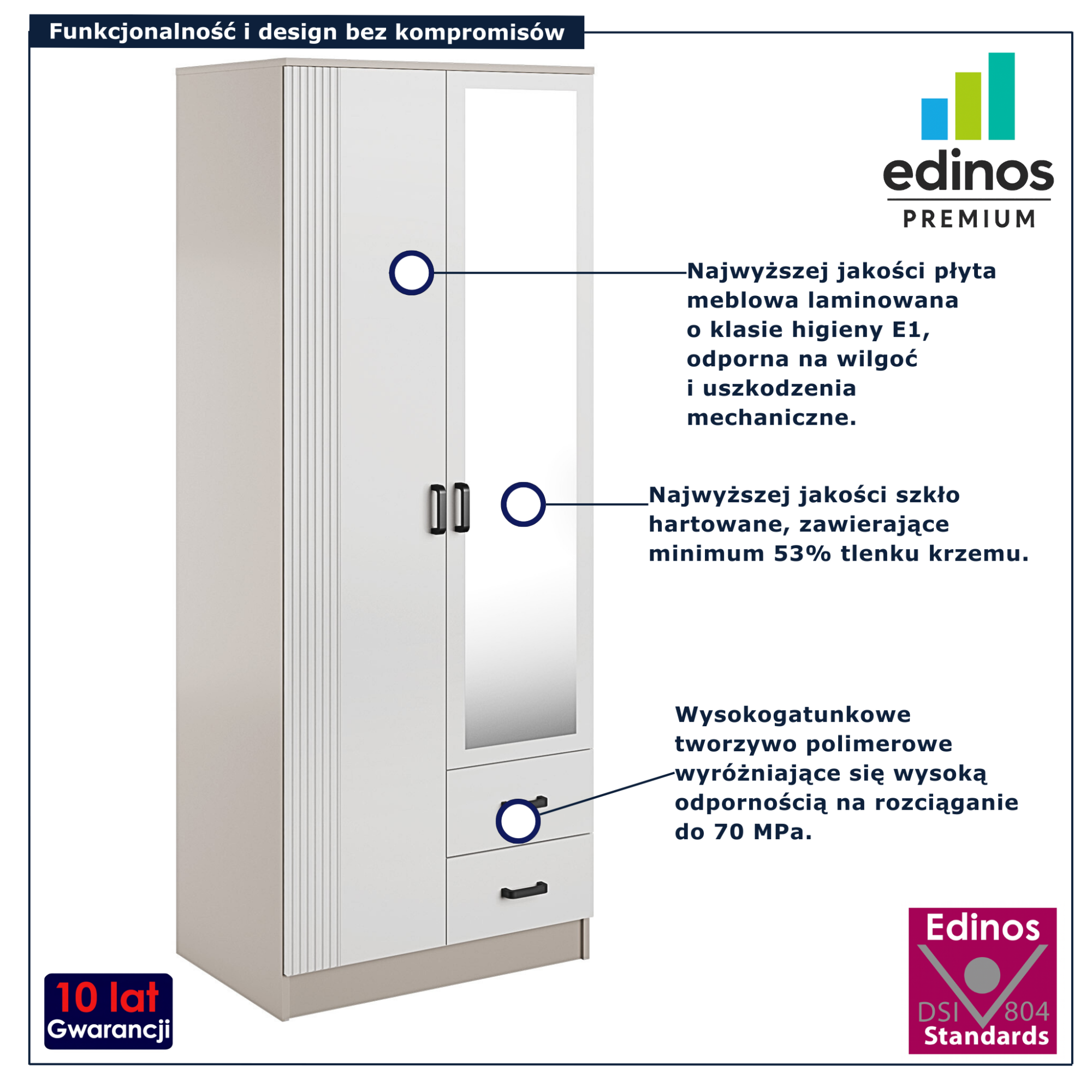 Szafa dwudrzwiowa z szufladami Rivanox kaszmir + biały