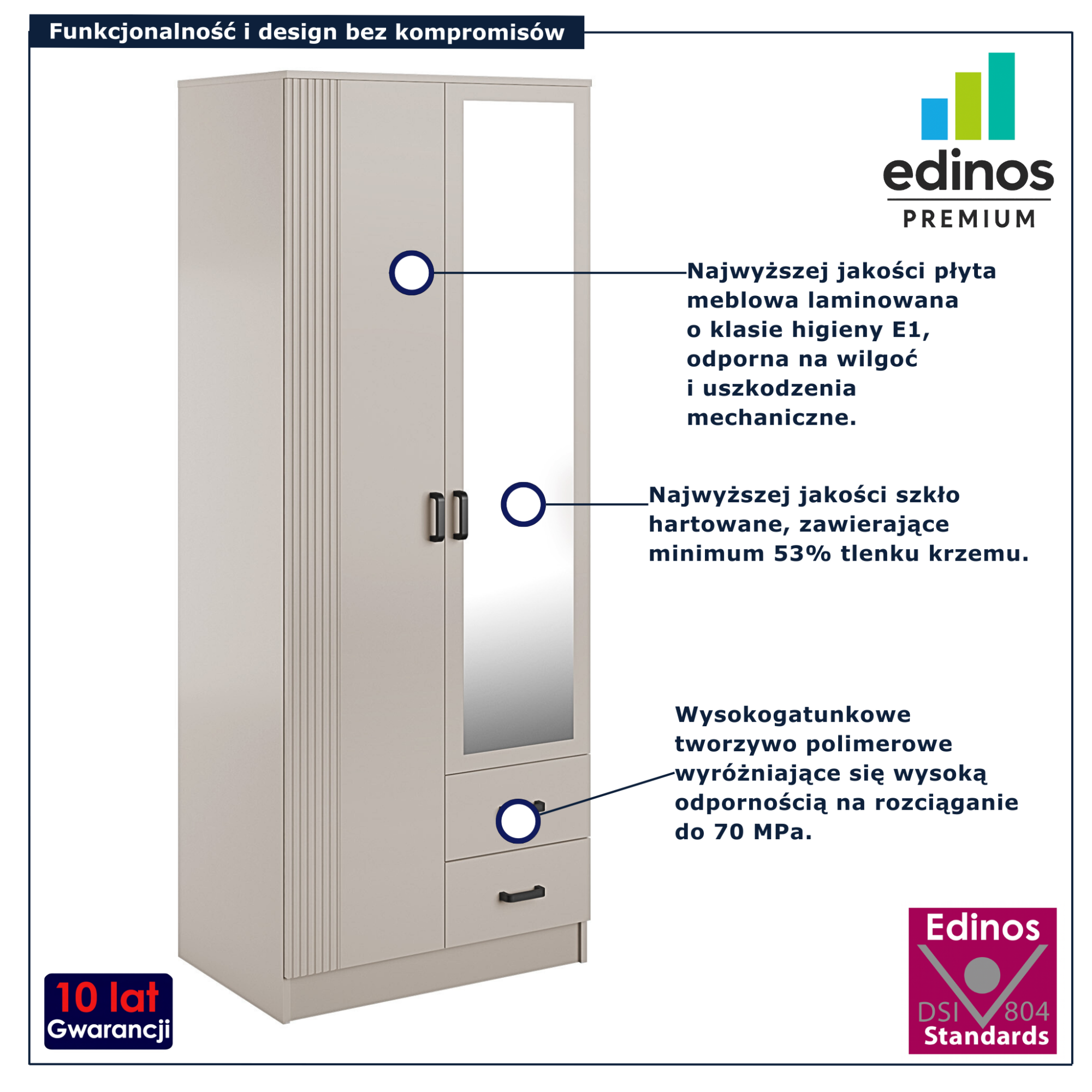 Szafa dwudrzwiowa z szufladami Rivanox kaszmir 