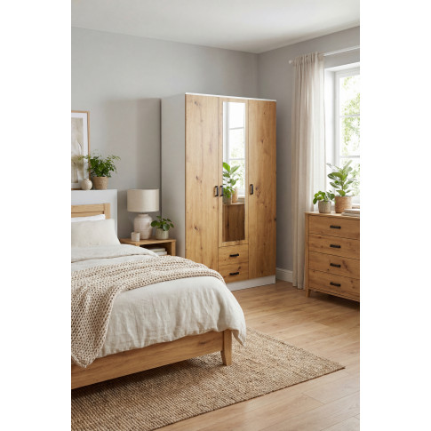 Aranżacja sypialni z szafą w kolorze biały dąb artisan Montixa.jpeg