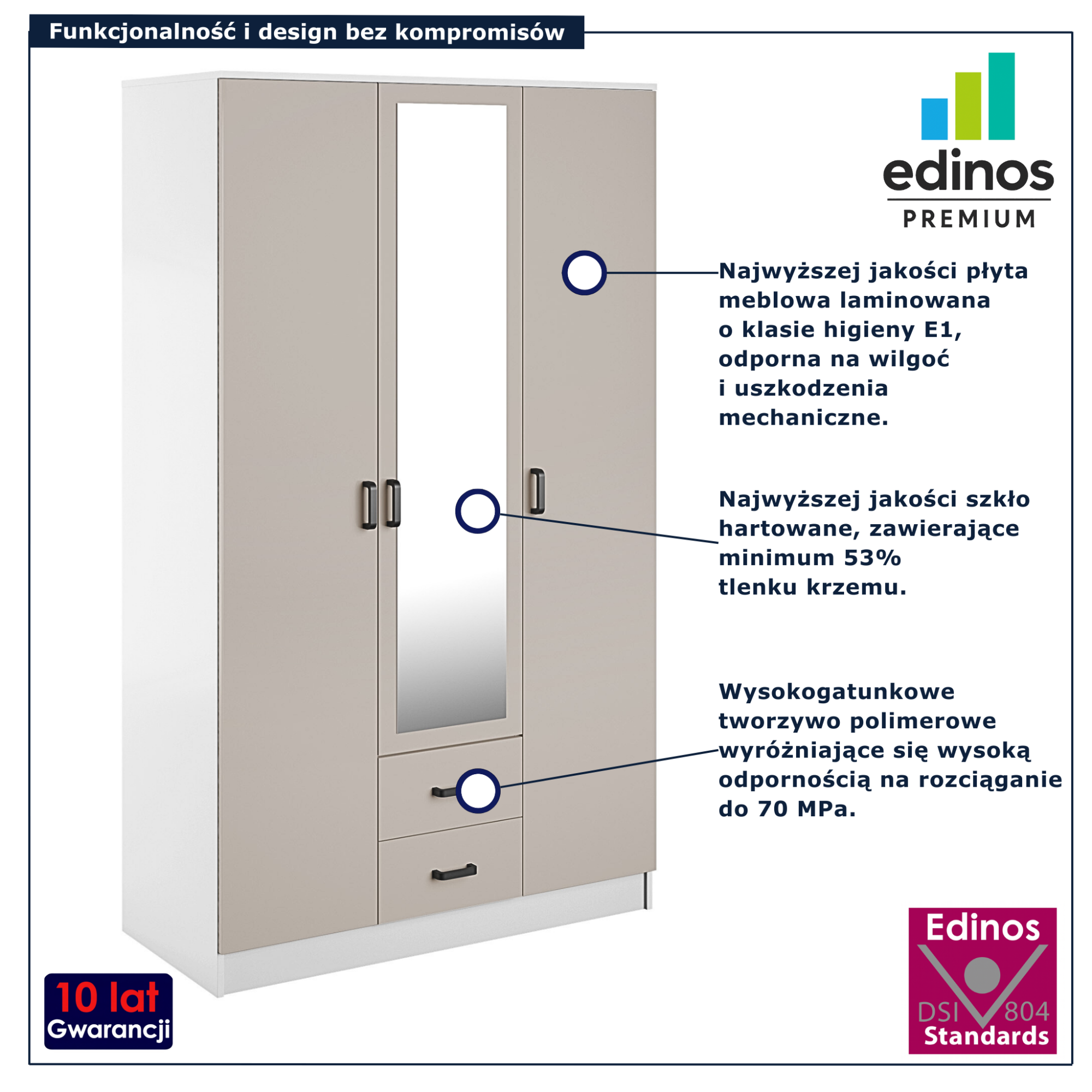 Szafa dwudrzwiowa z szufladami Montixa biały + dąb sonoma