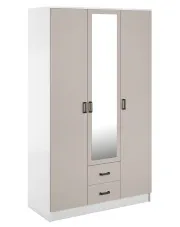 Trzydrzwiowa szafa z lustrem i szufladami biały + kaszmir - Montixa w sklepie Edinos.pl