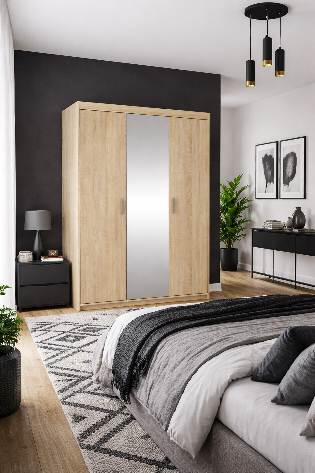 Szafa trzydrzwiowa z lustrem na ubrania dąb sonoma Parioni 9X