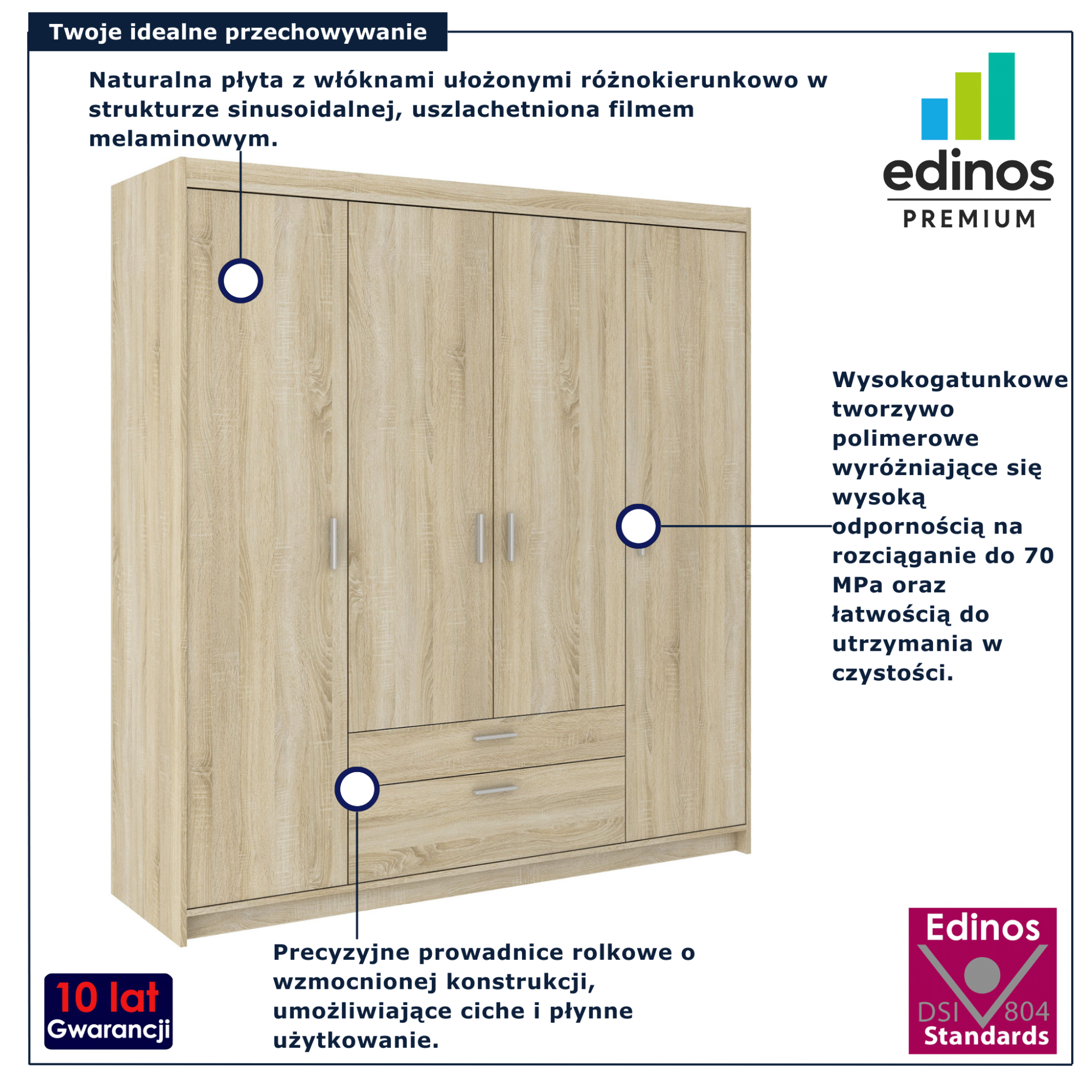 Szafa czterodrzwiowa do przedpokoju Parioni 10X dąb sonoma