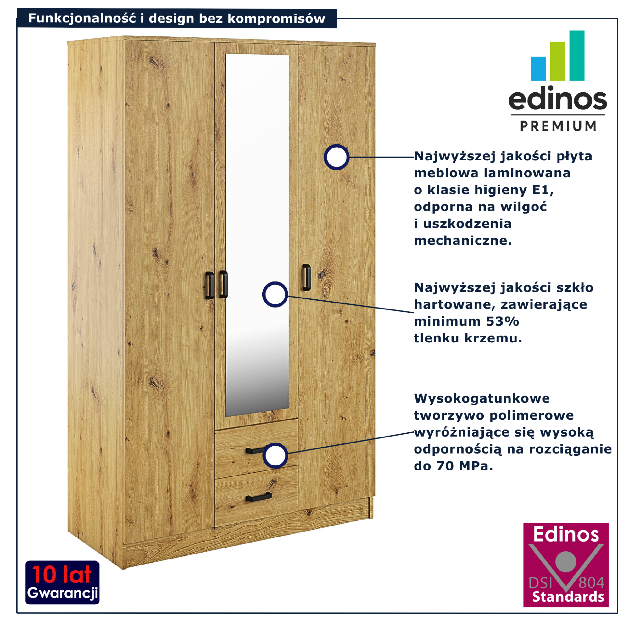 Szafa dwudrzwiowa z szufladami Montixa dąb artisan