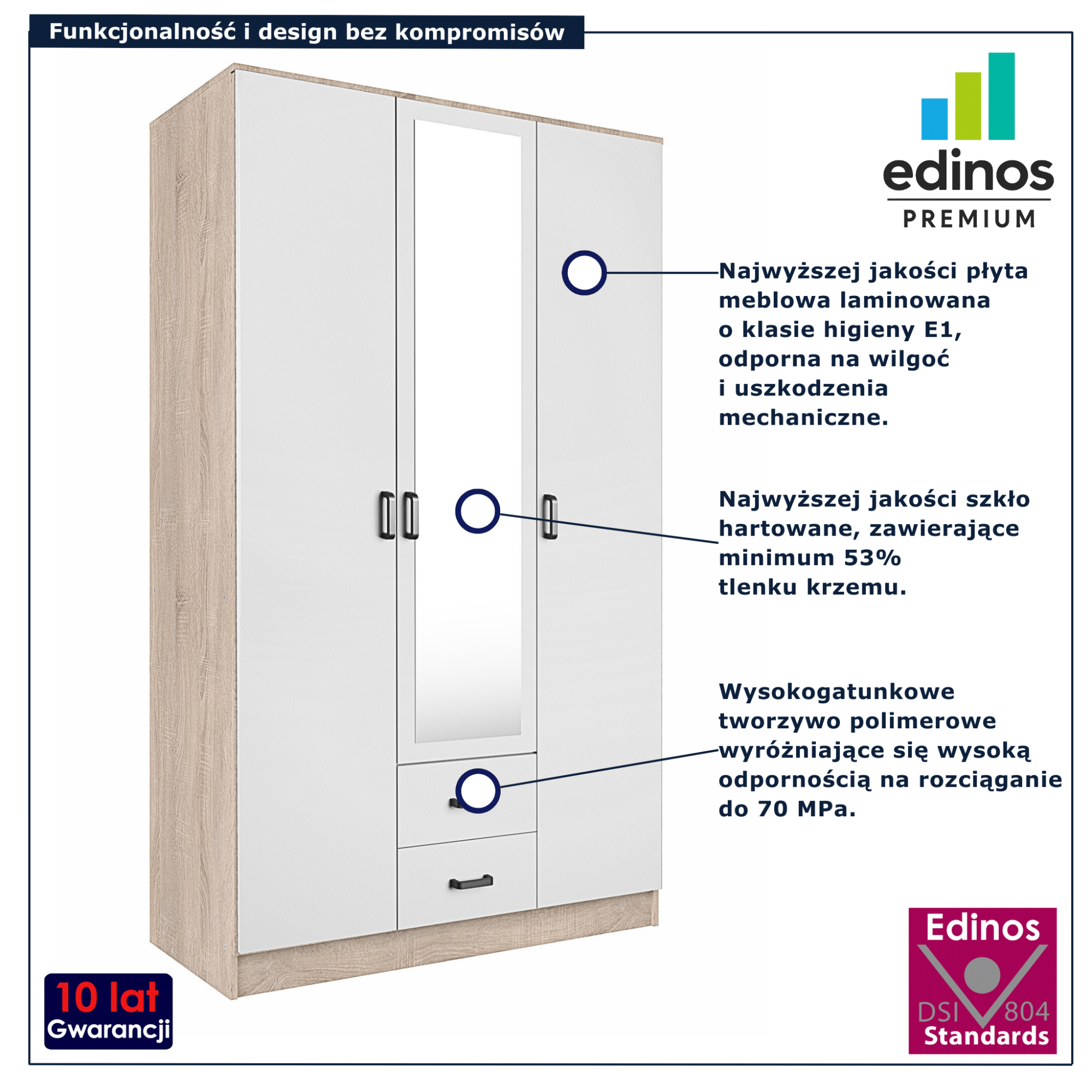 Szafa dwudrzwiowa z szufladami Montixa dąb sonoma + biały