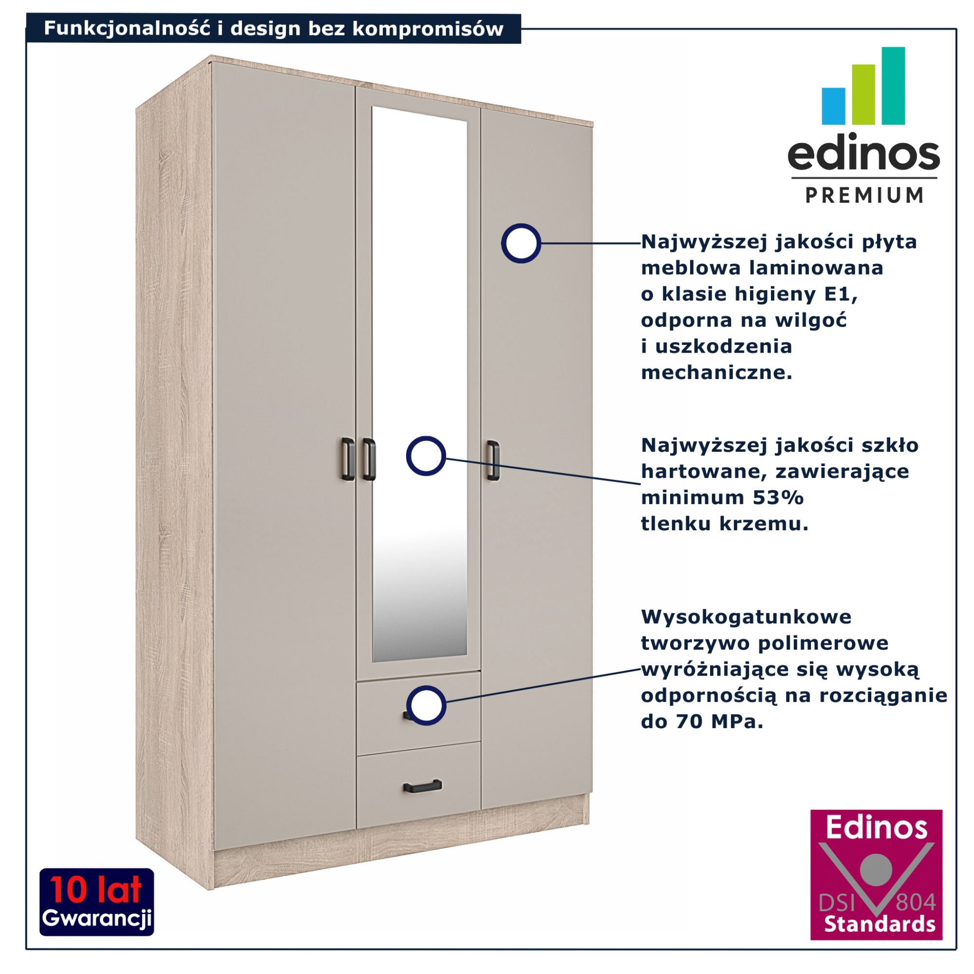 Szafa dwudrzwiowa z szufladami Montixa dąb sonoma + biały