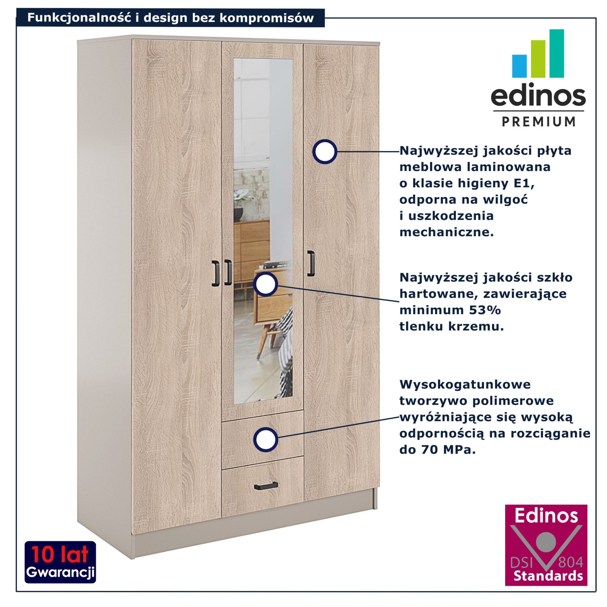 Szafa dwudrzwiowa z szufladami Montixa kaszmir + dąb sonoma