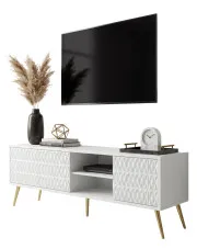 Biała szafka RTV 3D na złotych nóżkach 175 cm - Riwiso 4X w sklepie Edinos.pl