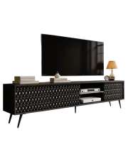 Czarna ryflowana szafka pod telewizor 175 cm - Riwiso 4X w sklepie Edinos.pl