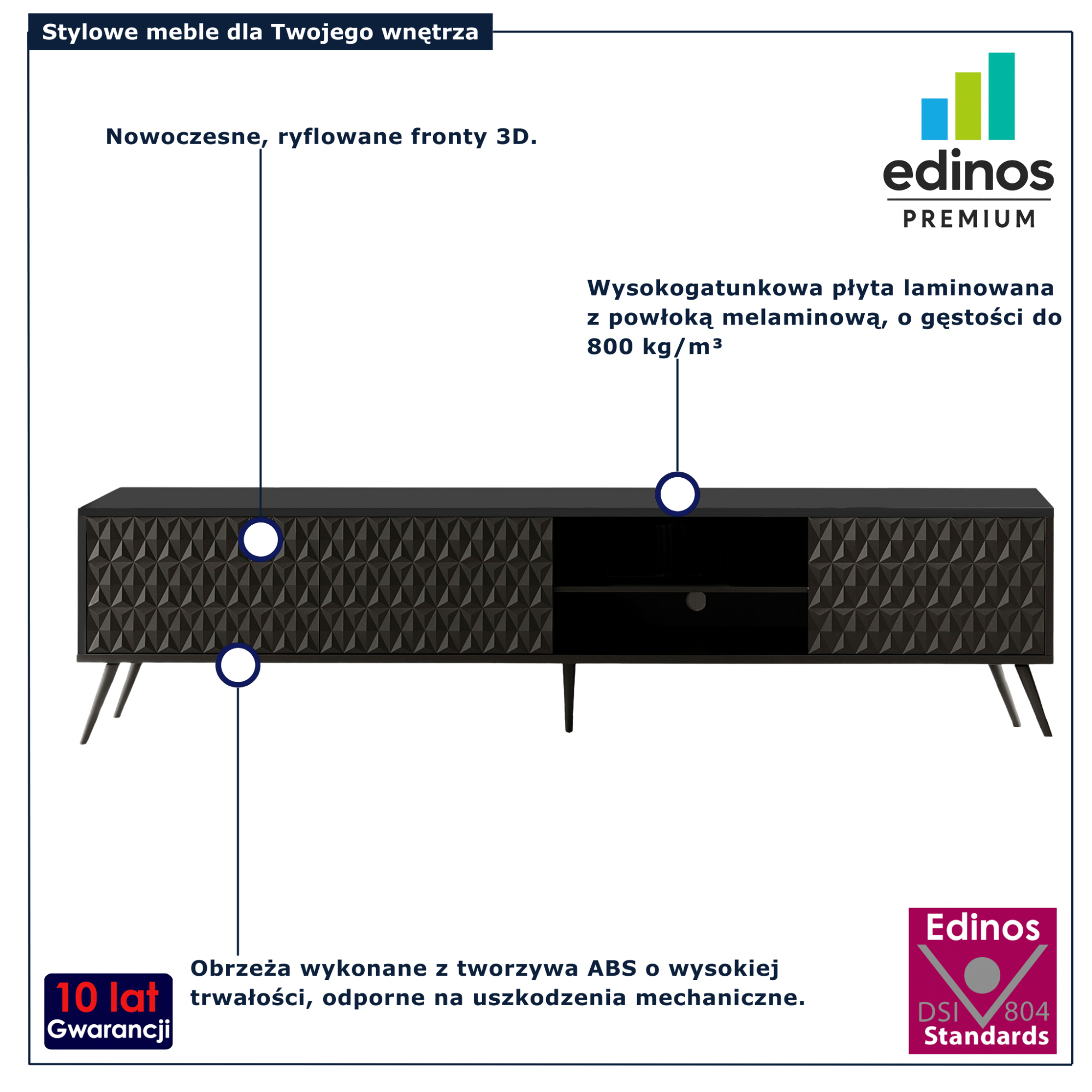 Czarna ryflowana szafka pod tv Riwiso 4X