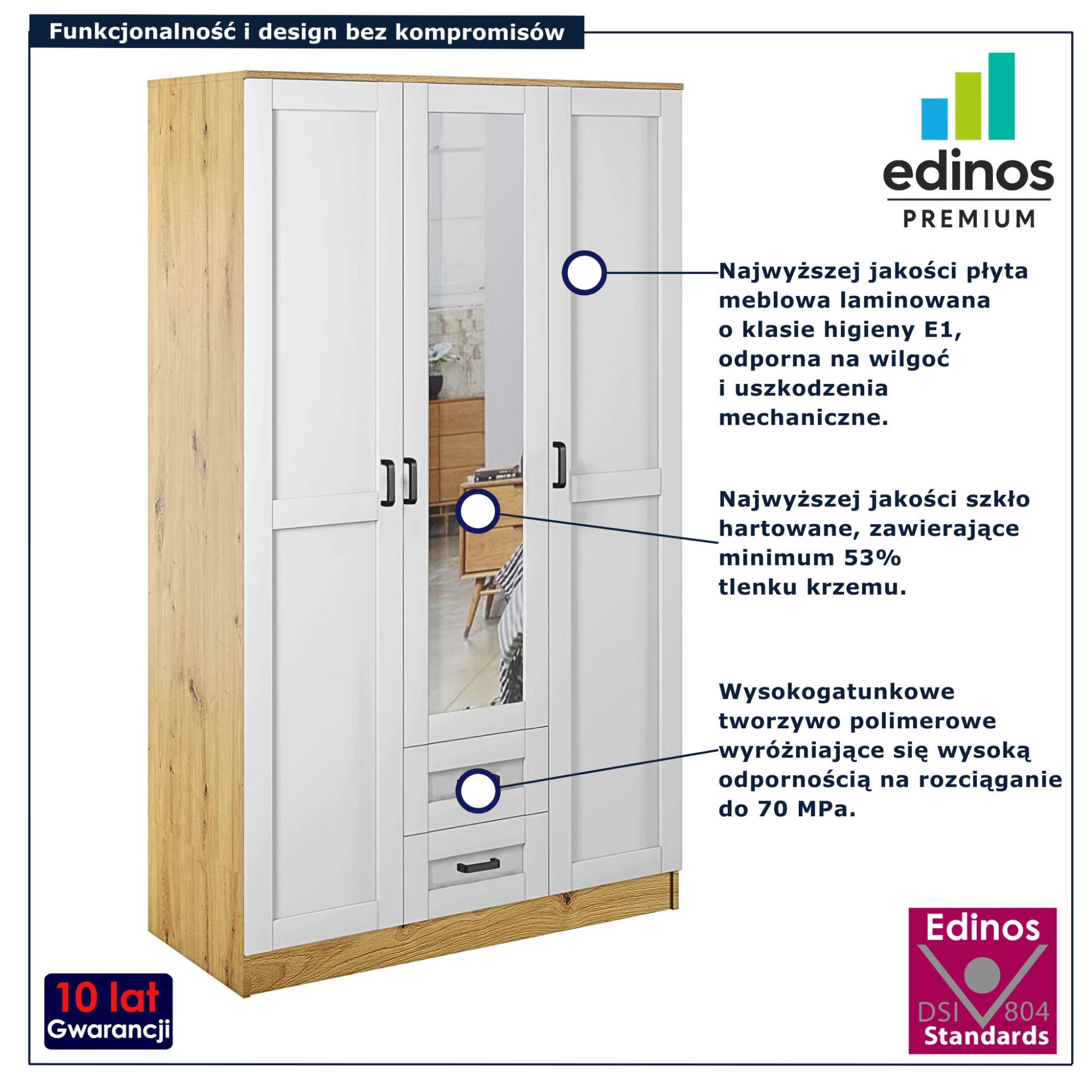 Szafa dwudrzwiowa z szufladami Lorenix dąb artisan + biały