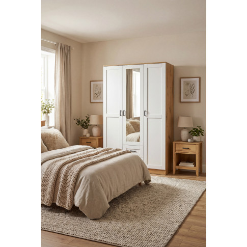 Aranżacja sypialni z szafą Lorenix dąb artisan bialy.jpeg