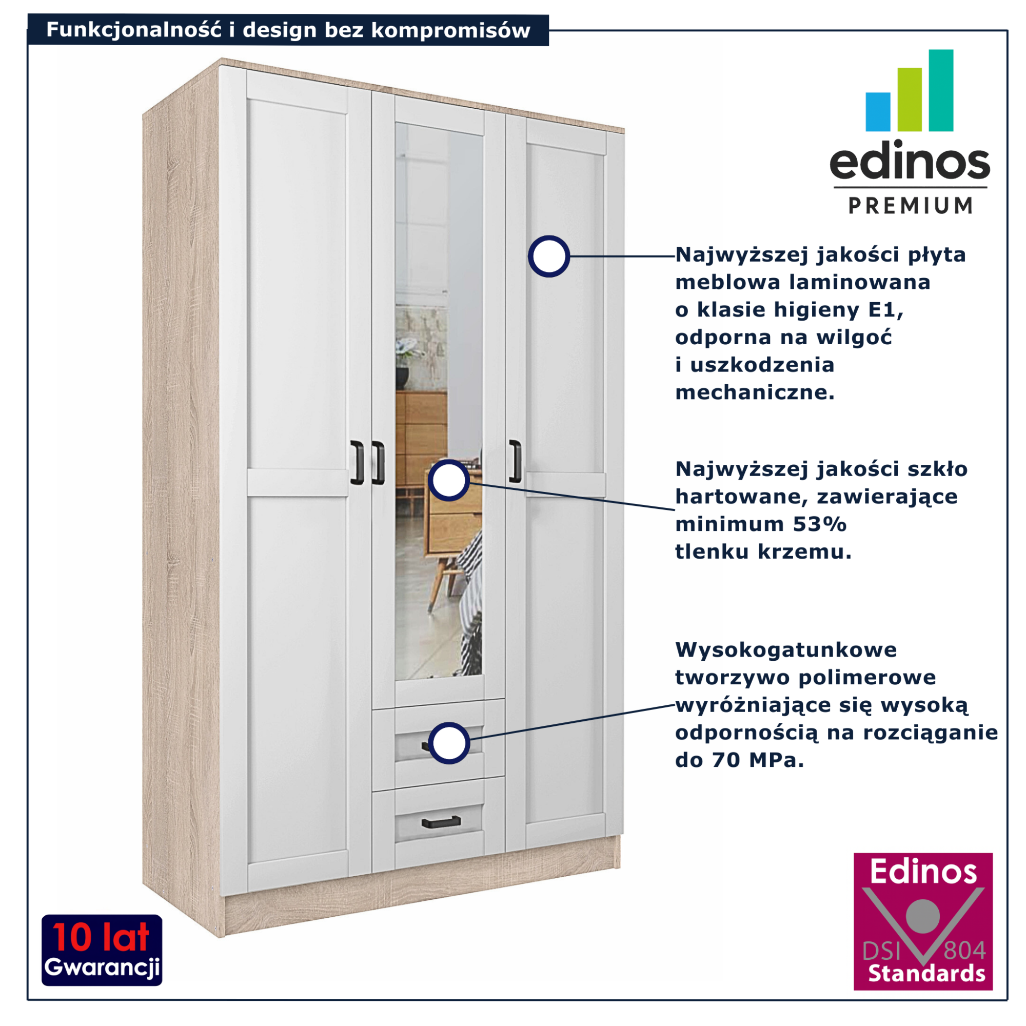 Szafa dwudrzwiowa z szufladami Lorenix dąb artisan + biały