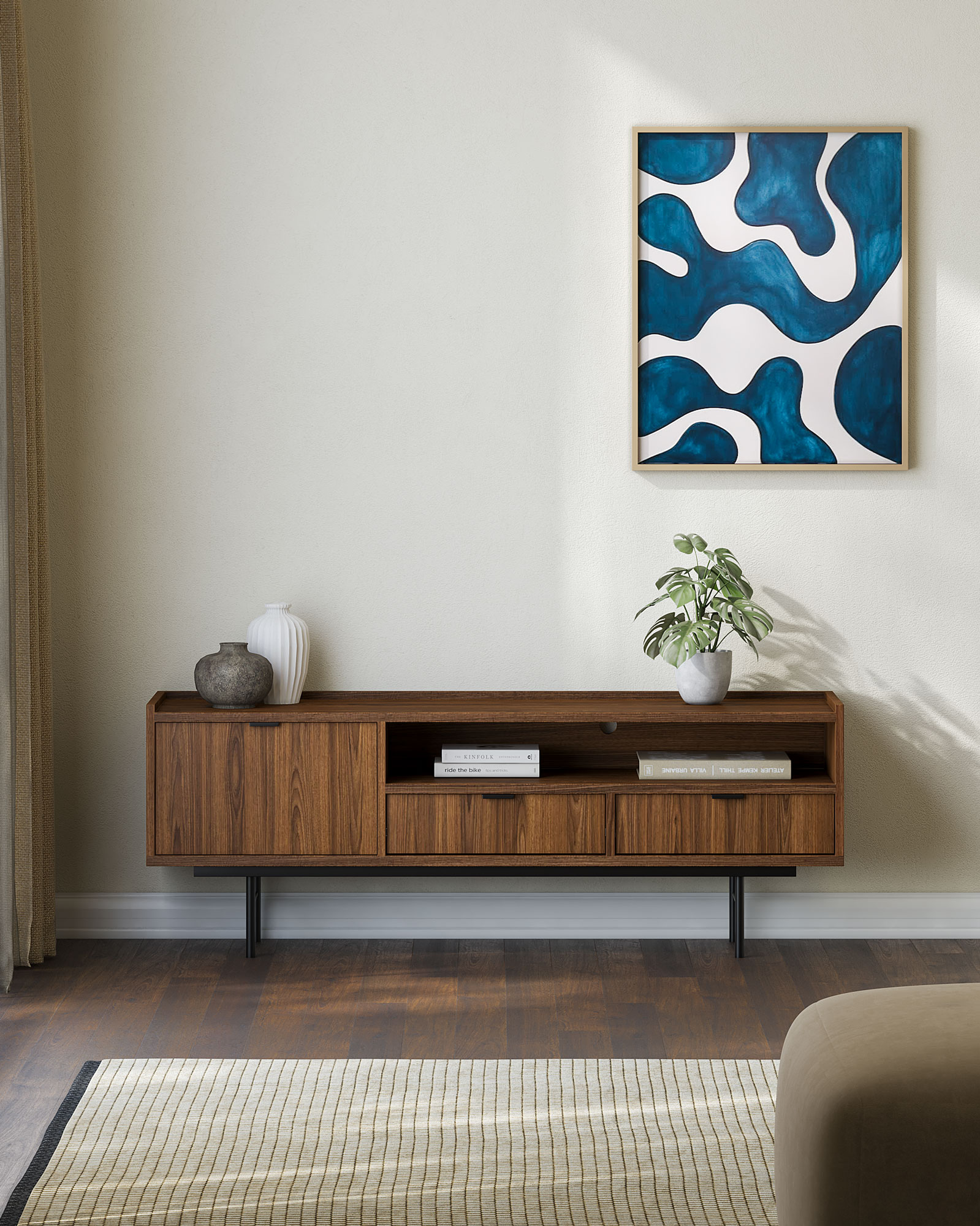 Wnętrze z szafką pod TV Herioz 3X orzech warmia