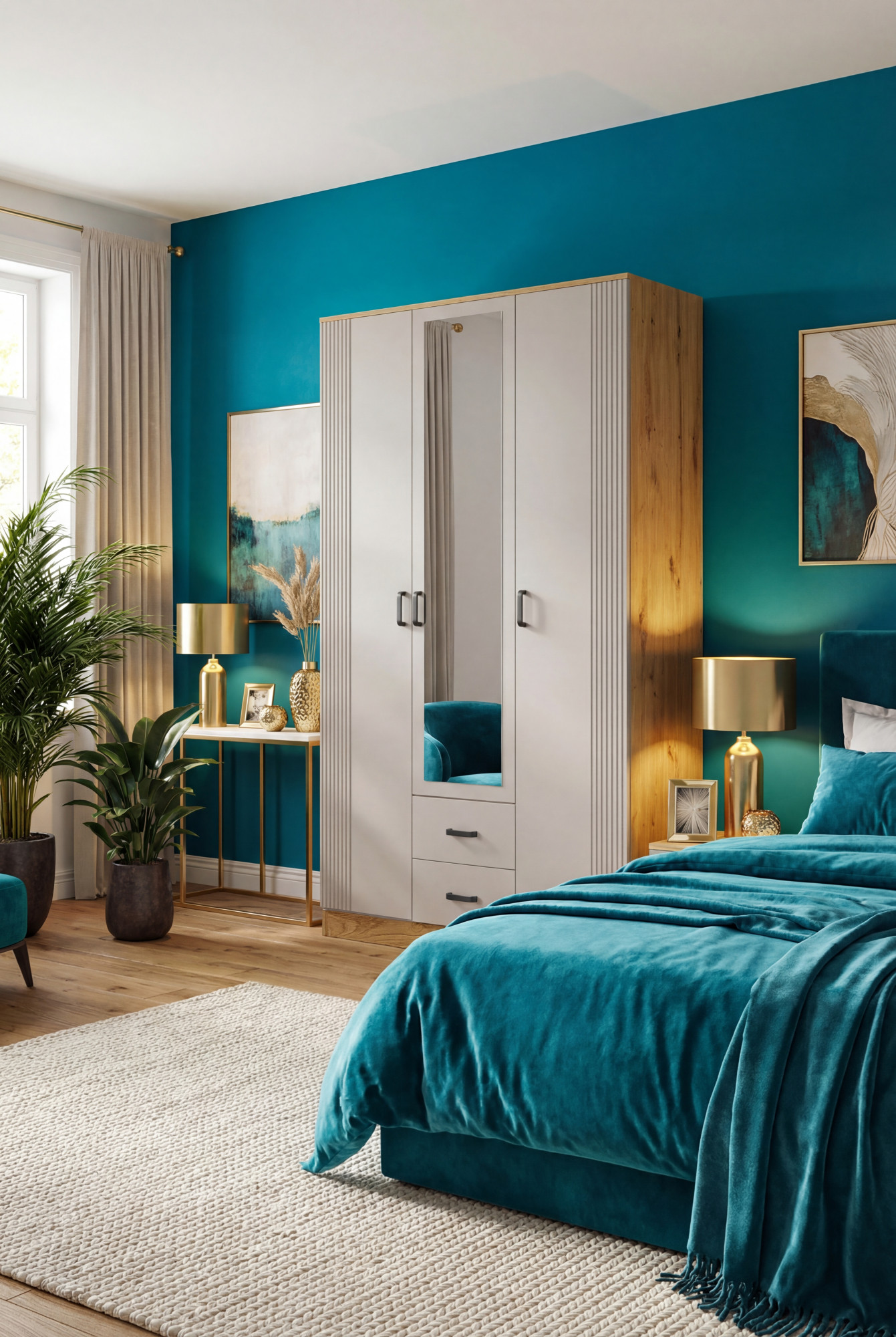 Aranżacja sypialni z wykorzystaniem szafy Elviona dab artisan kaszmir