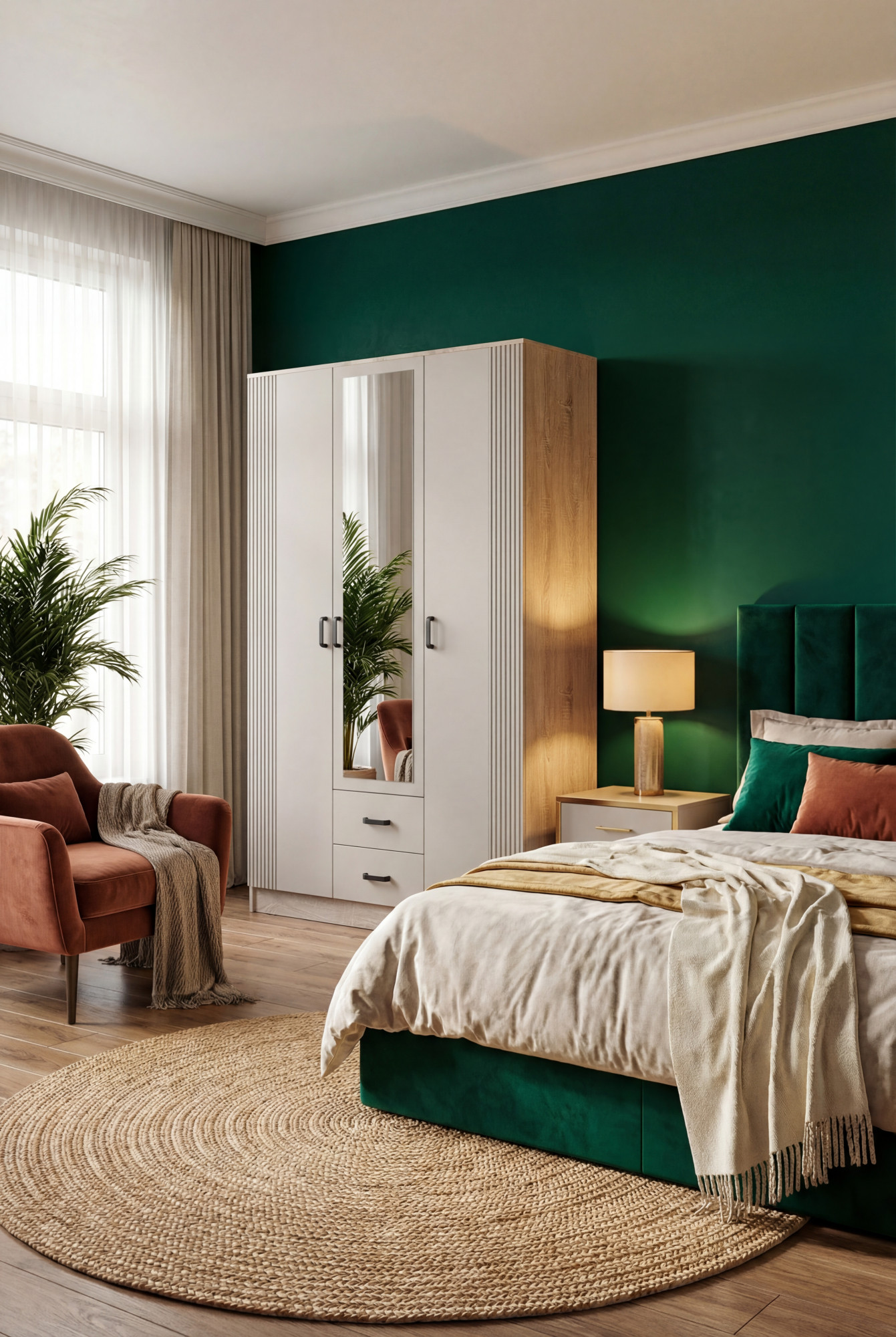 Aranżacja sypialni z wykorzystaniem szafy Elviona dąb sonoma kaszmir