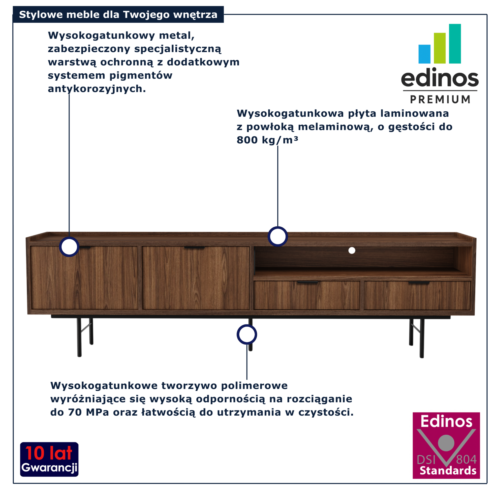 Szafka RTV retro Herioz 4X orzech warmia 200 cm