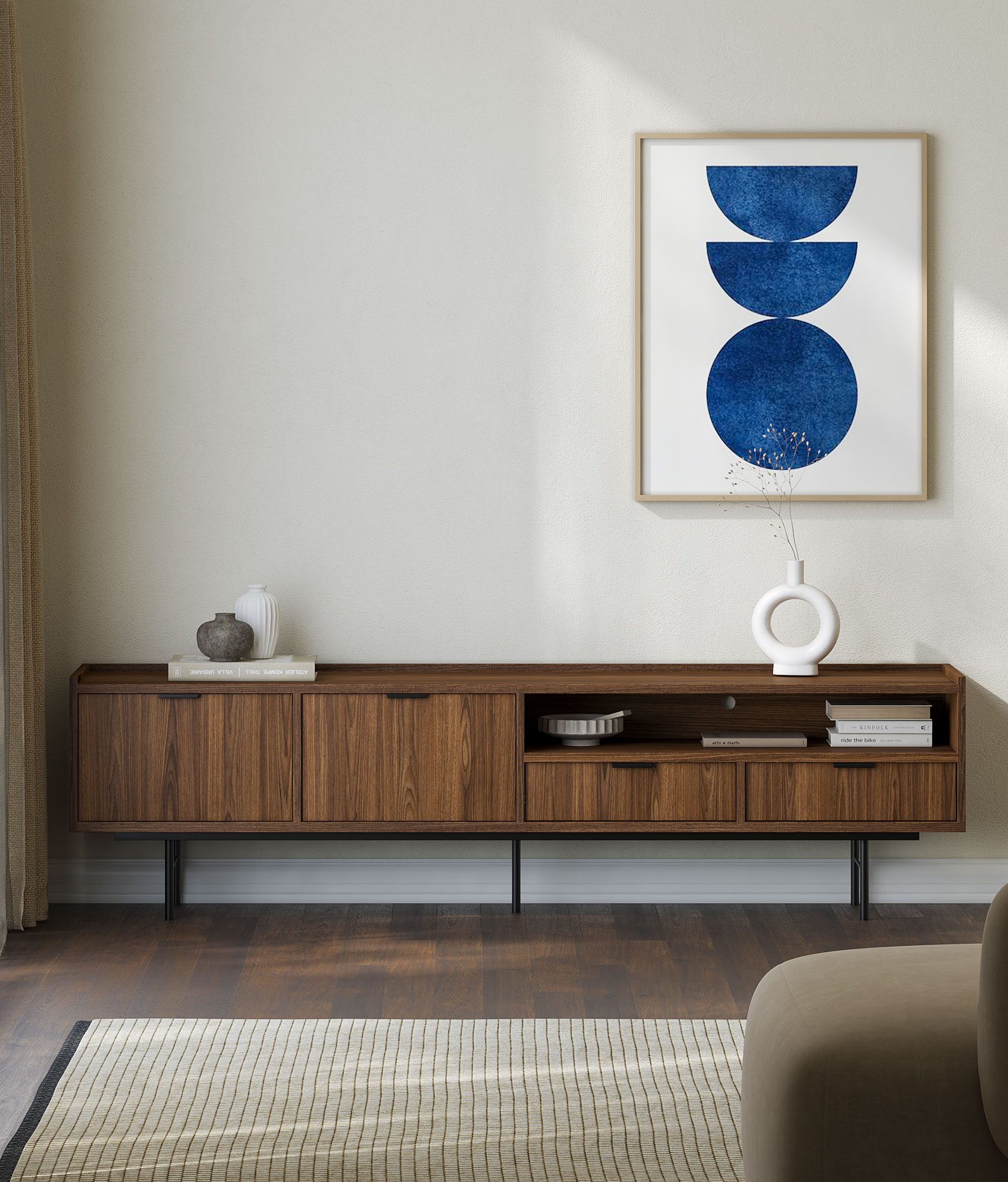 Aranżacja z szafką pod TV Herioz 4X orzech warmia