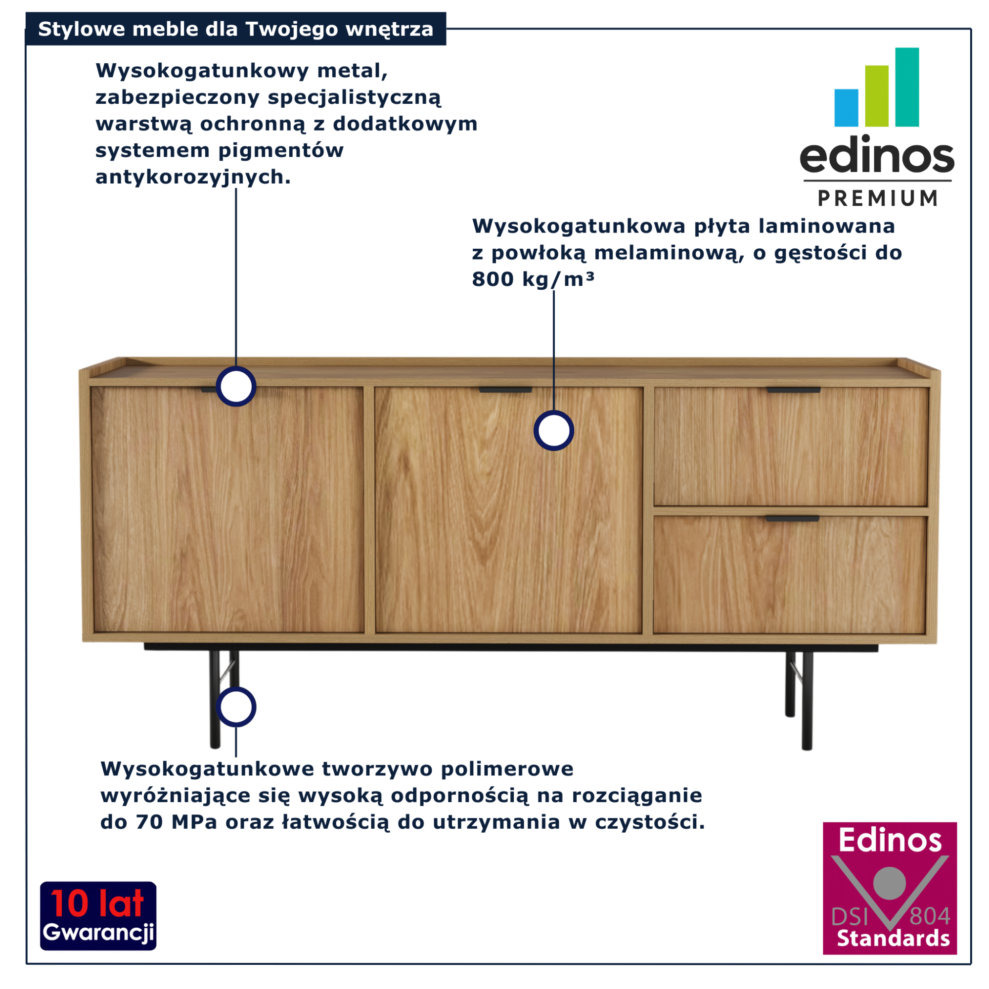 Komoda z szafką i 2 szufladami Herioz 5X hikora naturalna