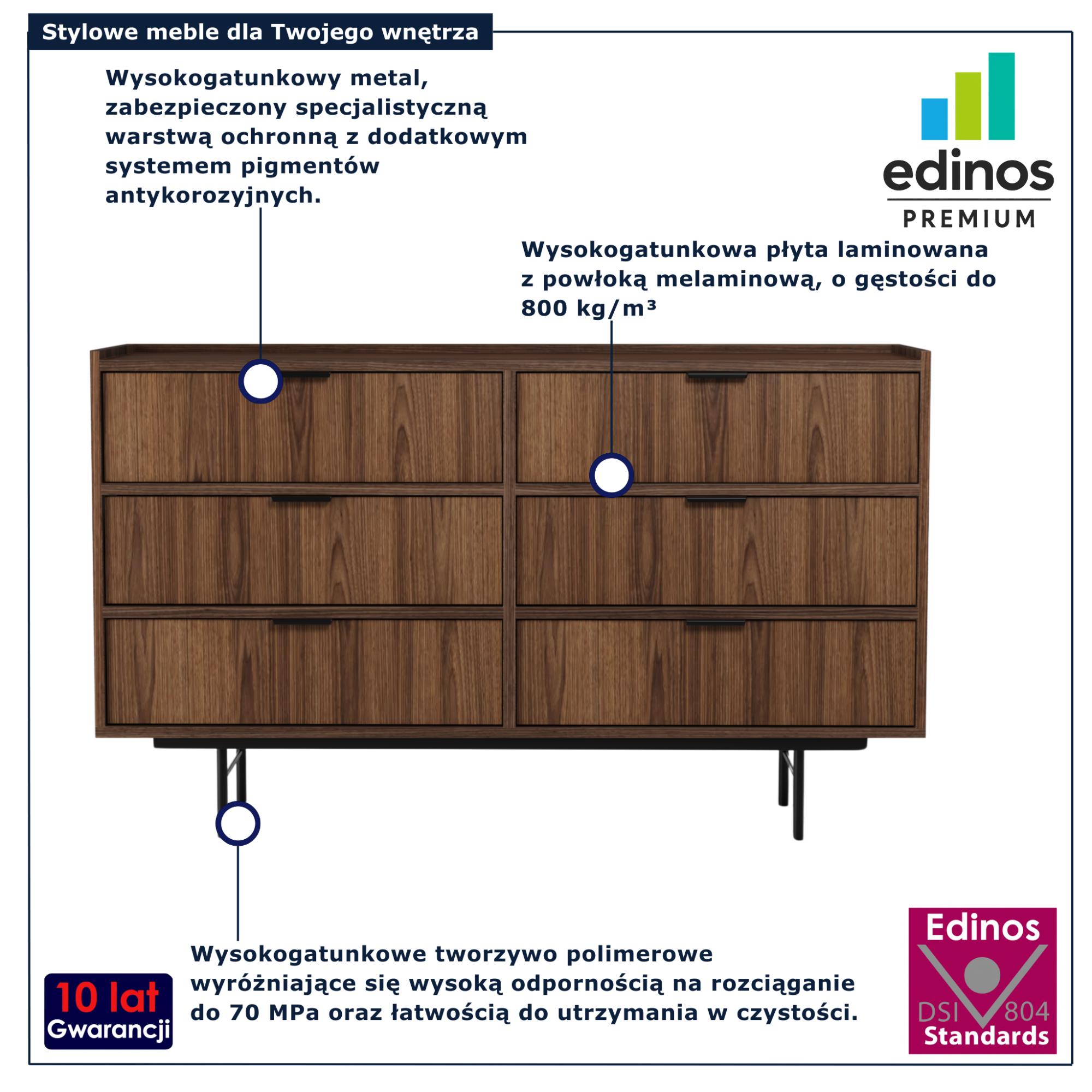 Komoda z 6 szufladami Herioz 6X orzech warmia