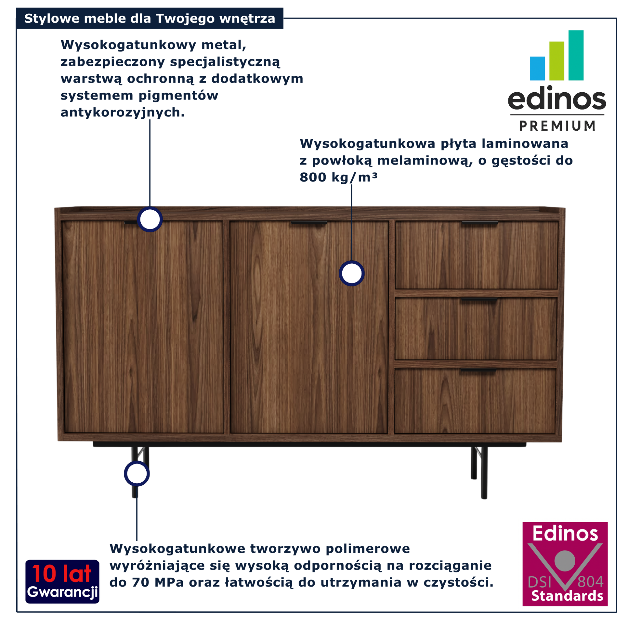 Komoda z 3 szufladami i szafką Herioz 7X orzech warmia